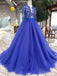 Royal Blue Tulle Long Sleeves Prom Dresses, Quinceanera Dresses INK8