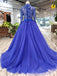 Royal Blue Tulle Long Sleeves Prom Dresses, Quinceanera Dresses INK8