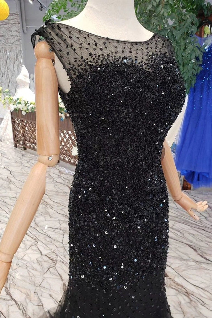 New Arrival Sequins Bodice Prom Dresses Tulle Mermaid Sweep Train INK11