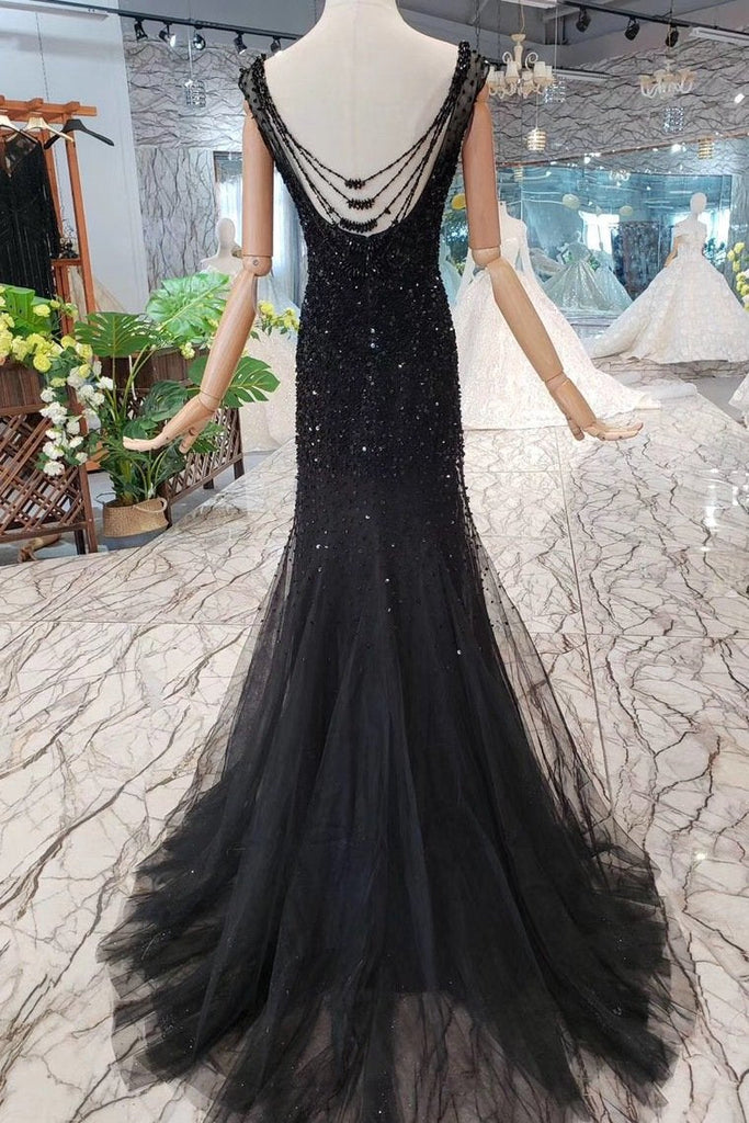New Arrival Sequins Bodice Prom Dresses Tulle Mermaid Sweep Train INK11