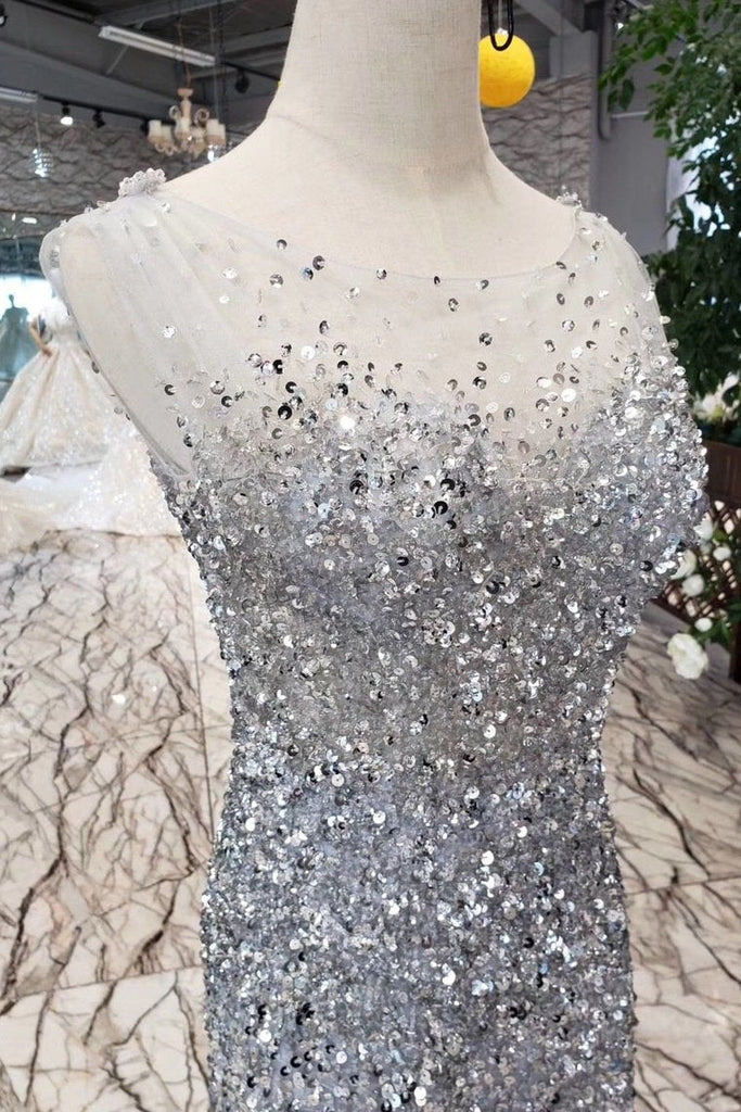 New Arrival Sequins Bodice Prom Dresses Tulle Mermaid Sweep Train INK11