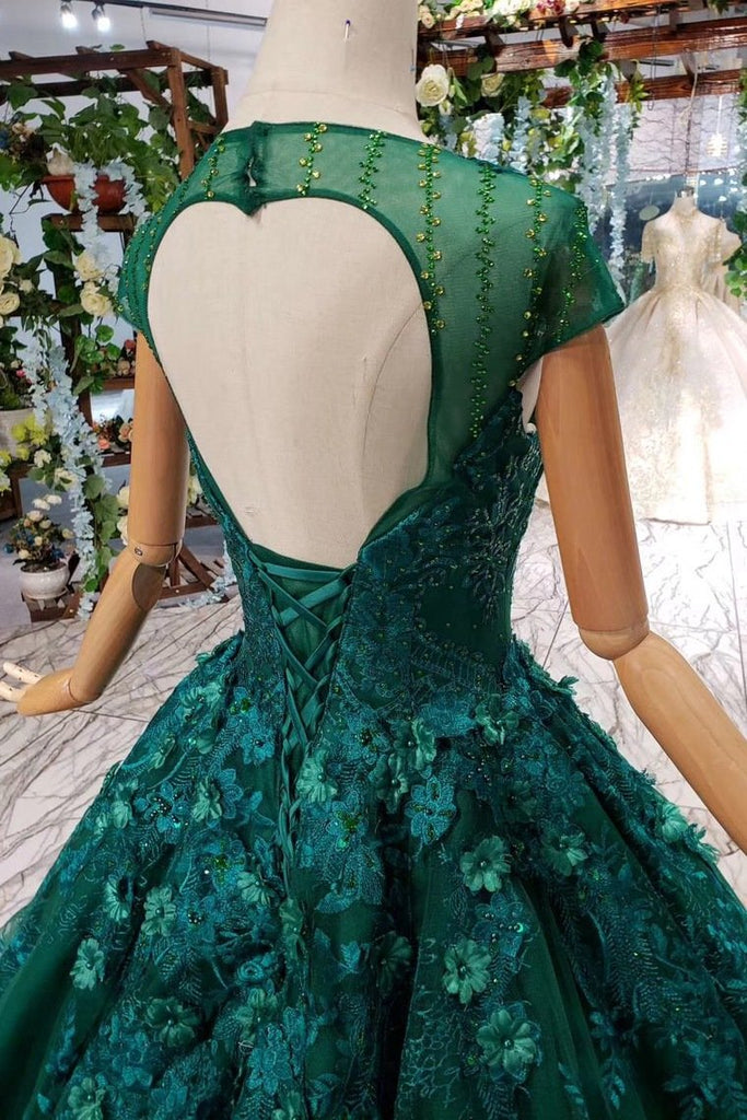 New Arrival Prom Dresses Court Train Scoop Cap Sleeves Lace Up Back INK13