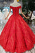 Red Quinceanera Dresses Off The Shoulder Lace Up Back Appliques Beads INK14