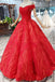 Red Quinceanera Dresses Off The Shoulder Lace Up Back Appliques Beads INK14