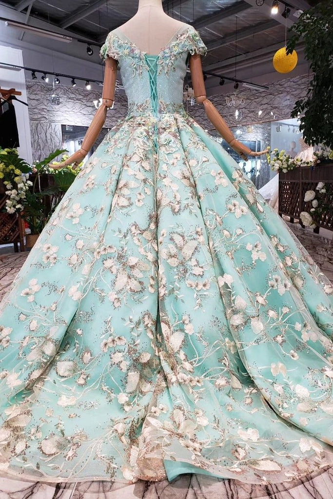 New Prom Dresses Ball Gown Quinceanera Dresses With Applique Beads INK15