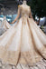 New Arrival Prom Dresses Long Sleeves Ball Gown Scoop With Applique Beads Lace Up Back INK16