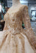 New Arrival Prom Dresses Long Sleeves Ball Gown Scoop With Applique Beads Lace Up Back INK16