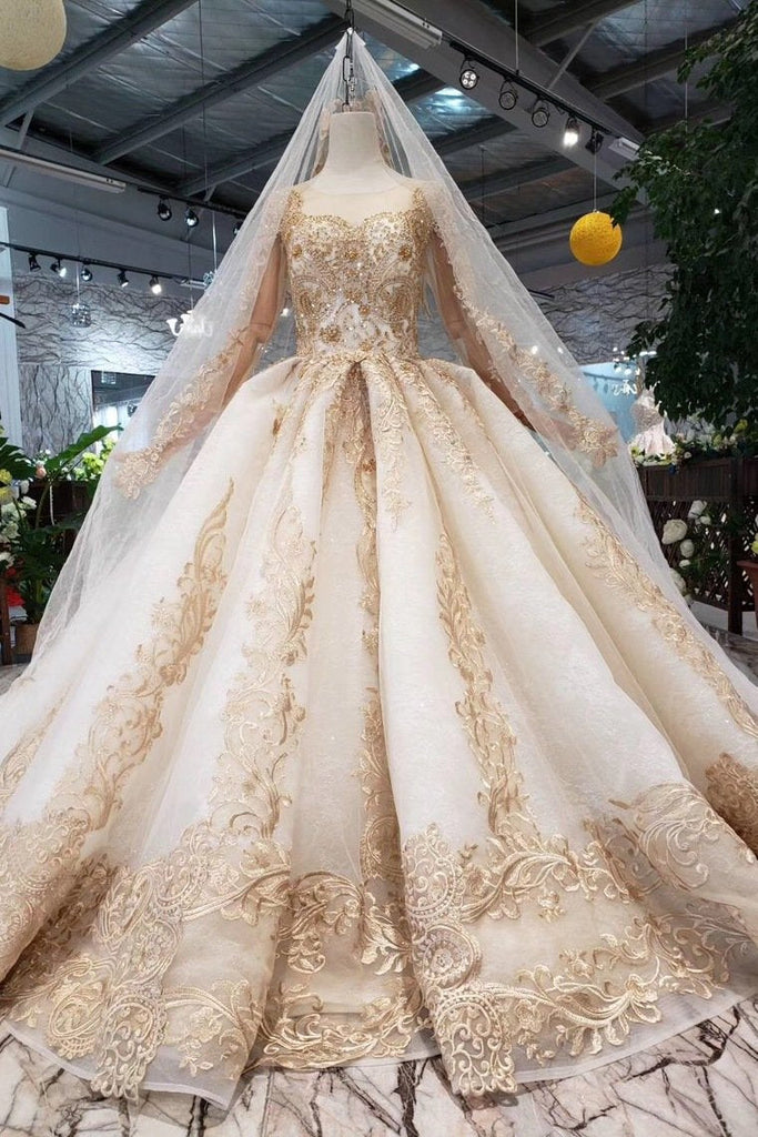 New Arrival Prom Dresses Long Sleeves Ball Gown Scoop With Applique Beads Lace Up Back INK16