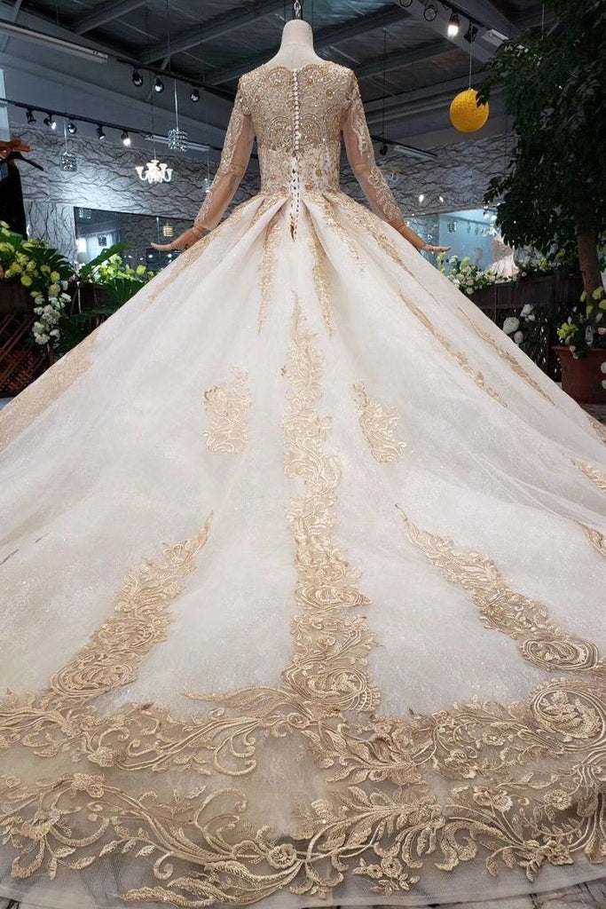 New Arrival Prom Dresses Long Sleeves Ball Gown Scoop With Applique Beads Lace Up Back INK16