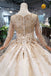 New Arrival Prom Dresses Long Sleeves Ball Gown Scoop With Applique Beads Lace Up Back INK16