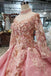 New Arrival Pink Prom Dresses Long Sleeves Ball Gown High Neck Quinceanera Dresses INK17