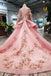 New Arrival Pink Prom Dresses Long Sleeves Ball Gown High Neck Quinceanera Dresses INK17