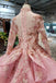 New Arrival Pink Prom Dresses Long Sleeves Ball Gown High Neck Quinceanera Dresses INK17