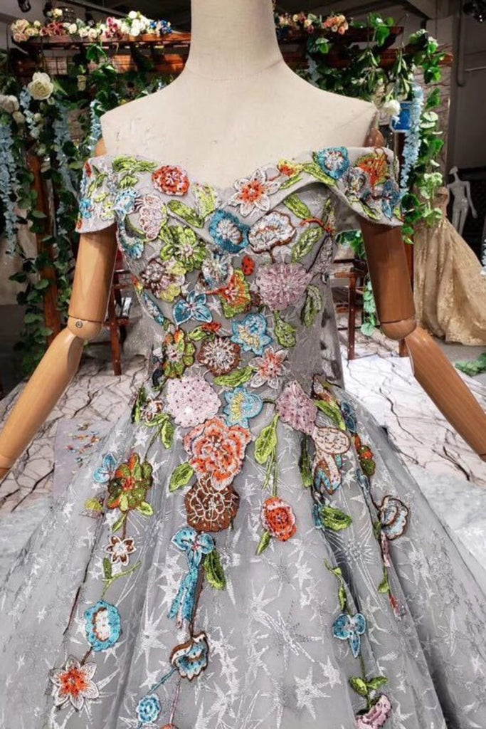 Princess Prom Dresses Off The Shoulder Lace Up Back Appliques Tulle INL18