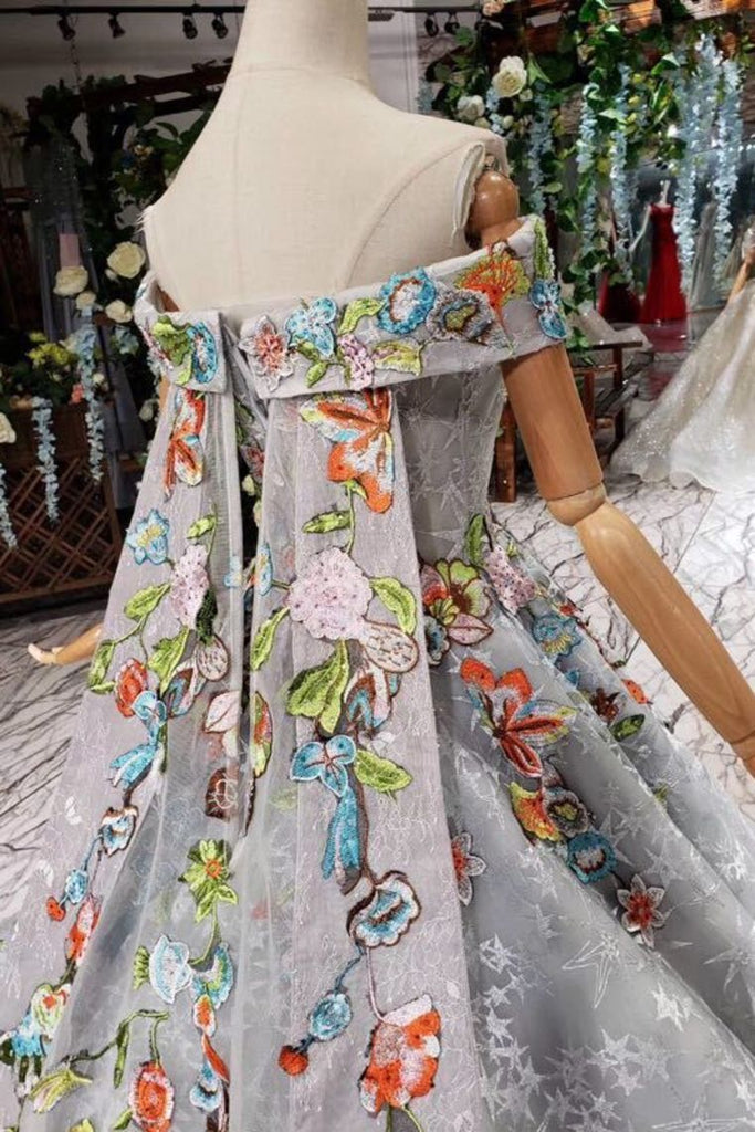 Princess Prom Dresses Off The Shoulder Lace Up Back Appliques Tulle INL18