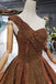 Brown One Shoulder Lace Up Back Sequins Beads Prom Dresses INL19