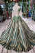 Elegant Scoop Long Sleeves Lace Up Back Sweep Train Prom Dresses INL22