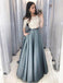 Two Piece Off the Shoulder Half Sleeves Prom Dress With Lace Top INJ64