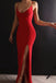 Sexy Mermaid Spaghetti Straps Red Side Slit Long Prom Dresses INK5