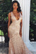 Charming Mermaid Backless Sequins Rose Gold Long Prom Dress INK75