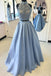 2 Piece Satin High Neck Prom Gown,Floor Length Prom Dress With Lace Top INC76