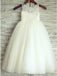 A-Line Round Neck White Tulle Flower Girl Dress with Lace INP25