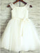 A-Line Round Neck White Flower Girl Dress with Sash Lace INP26