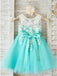 A-Line Round Neck Mint Tulle Flower Girl Dress with Appliques INP27