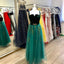A Line Green and Black Tulle Prom Dresses, Charming Appliques Formal Dress INI13