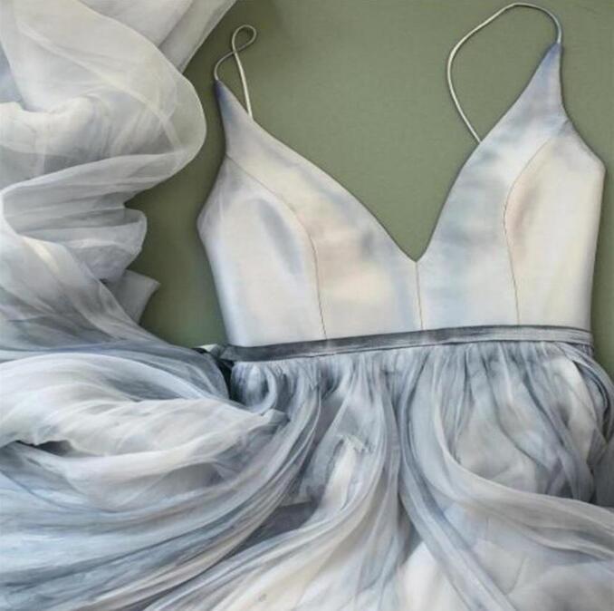 Sexy A Line Straps Gray Prom Dresses,Custom Long Evening Dress IN656