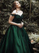 Off Shoulder Dark Green A-line Long Evening Prom Dresses, Cheap Sweet 16 Dresses ING41