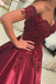 Ball Gown Burgundy Sleeveless Off the Shoulder Lace Applique Prom Dresses INC77