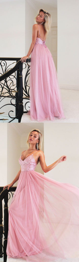 Pink Long Princess Straps Prom Dress,Graduation Dress,Formal Evening Dress IN954