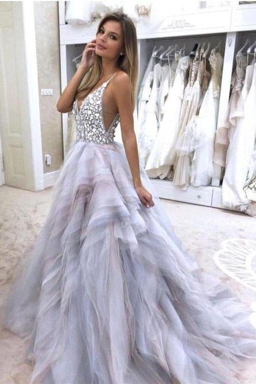 Spaghetti Strap V Neck Wedding Dresses,Cheap Elegant Prom Dress INI85