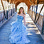 Charming Strapless Blue Ruffles Long Prom Dress with Appliques INL9
