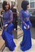 Mermaid Royal Blue Long Sleeves See Through Long Prom Dresses INH54