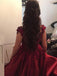 Ball Gown Burgundy Sleeveless Off the Shoulder Lace Applique Prom Dresses INC77