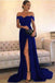 A Line Dark Green Chiffon High Split Prom Dress,Sexy Lace Top Party Gown IN842