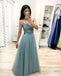 A Line Tulle Floor Length Prom Dresses Beaded Long Evening Dress INJ22