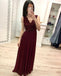 Burgundy Chiffon Lace Appliques Prom Dresses, Long Cheap Prom Gown INK30