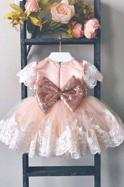 Bow-not Flower Girl Dresses,Tulle Baby Dresses INK9