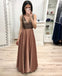 Sexy A Line Long V Neck Prom Dresses With Beads INK57