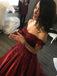 Ball Gown Burgundy Sleeveless Off the Shoulder Lace Applique Prom Dresses INC77