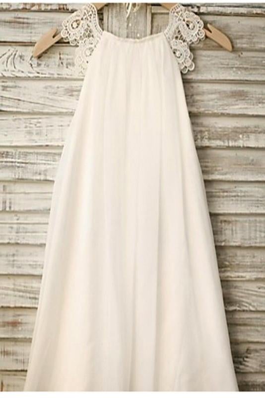 A-line Flower Girl Dress,Chiffon Flower Girl Dresses,Ivory Flower Girl Dress