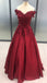 Ball Gown Burgundy Sleeveless Off the Shoulder Lace Applique Prom Dresses INC77