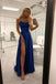 Royal Blue Spaghetti Strap A Line Prom Dress Sexy Long Split Party Dresses INJ90