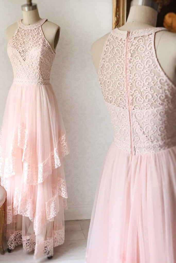 Princess Pink Lace Long Prom Dress Bridesmaid Dresses INK96