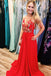 Simple Red White Chiffon Long Floral Prom Dress with Side Slit IN964
