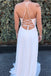 Simple Red White Chiffon Long Floral Prom Dress with Side Slit IN964