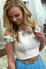 Two Piece Off the Shoulder Pink Blue Long Lace Beading Prom Dress with Side Slit IN968